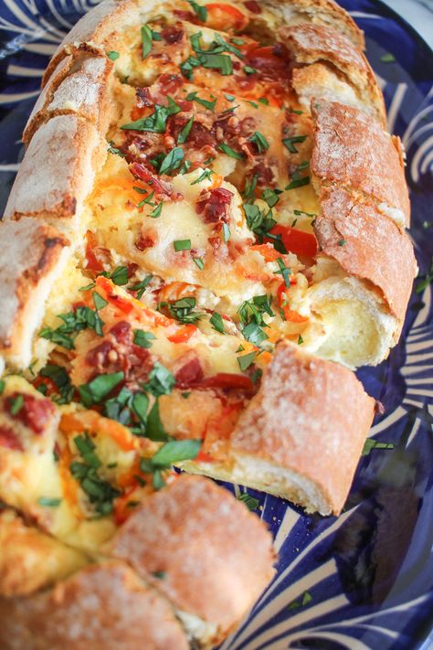 Breakfast Bread Boat - thekittchen Bread Boat Recipes, Breakfast Bread Bowls, Egg Boats Recipe, Bread Boats, Bread Bowl Recipe, Crispy Prosciutto, A Loaf Of Bread, Breakfast Specials, Make Bread