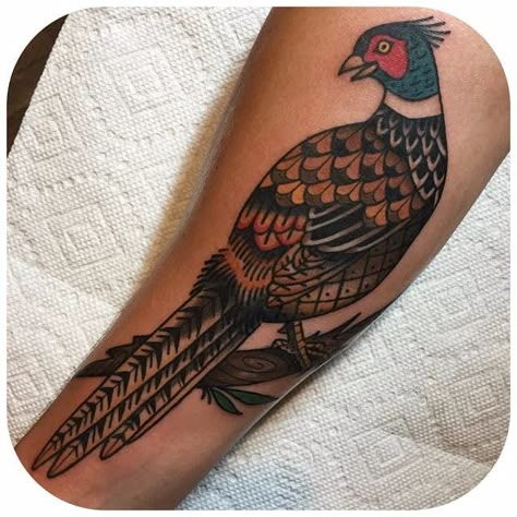 #tattoo #traditionaltattoo #pheasant #birdtattoo #BeccaGeneBacon Pheasant Tattoo, Turkey Tattoos, Traditional Tattoo Black And White, Scottish Tattoo, Goose Tattoo, Hunting Tattoos, Traditional Tattoo Designs, L Tattoo, Western Tattoos