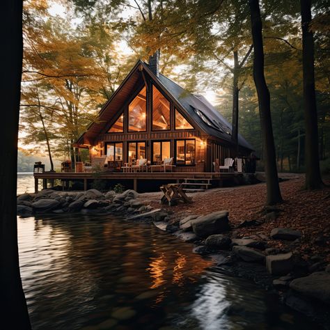 Houses Aesthetic, House On A Budget, Cabin Home, Homes Ideas, Chalet Design, Cabin Exterior, Lake Home, Wooden Houses, A Frame House