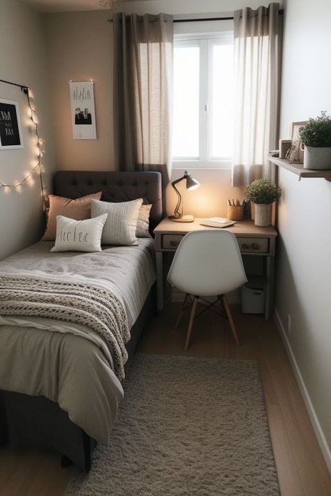 Cama Aesthetic, Tiny Bedroom Decor, Small Bedroom Inspiration, Small Room Makeover, Bedroom Ideas For Small Rooms Cozy, Hostel Room, Small Room Decor, Small Bedroom Decor, Room Redesign