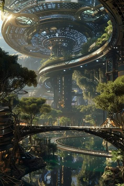 Future Fantasy Art, Garden Concept, Futuristic World, Sci Fi Architecture, Eden Garden, Sci Fi Landscape, Future Buildings, Fantasy Castle, Fantasy City