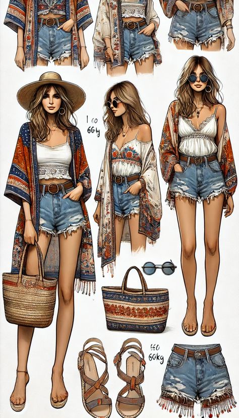 Boho Cc Sims 4 Clothes, The Sims 4 Cc Boho Clothes, Sims 4 Cc Bohemian Clothes, Sims 4 Boho Cc Clothes, Bohemian Fashion Illustration, Fashion Show Poster, Fashion Illustration Poses, Hippie Chic Fashion, Moda Hippie