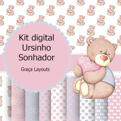 Kit digital Papel Ursinho Sonhador Gratis - GRAÇA LAYOUTS Scrapbook Bebe, Digital Paper Free, Baby Painting, Digi Scrapbooking, Scrapbook Digital, Free Digital Scrapbooking, Digital Scrapbook Paper, Digital Paper Pack, Kit Digital