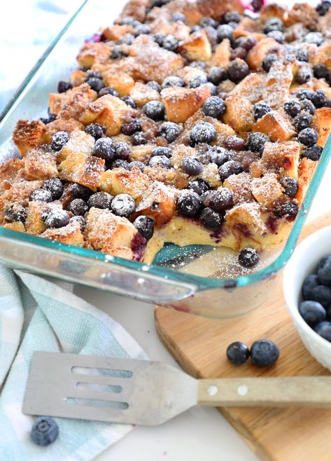 Overnight Lemon Blueberry French Toast Lemon Blueberry French Toast Casserole, Lemon Blueberry French Toast, Breakfast Cravings, Ricotta French Toast, Blueberry Lemon Cake Recipe, Blueberry French Toast Bake, French Toast Bake Overnight, Blueberry French Toast Casserole, French Toast Waffles