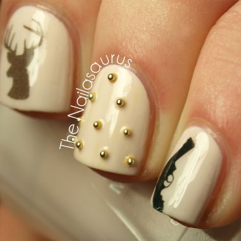 Studs, Guns, Deer | The Nailasaurus | UK Nail Art Blog Hunting Nails, Deer Nails, Uk Nails, Western Nails, Country Nails, Studded Nails, I Love Nails, Fabulous Nails, Healthy Nails