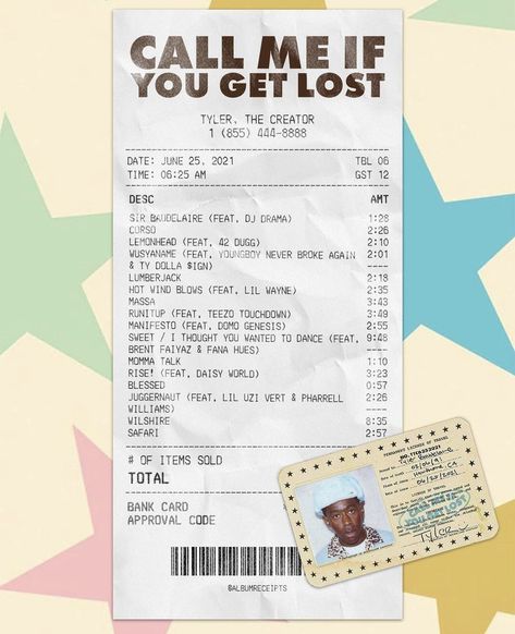 Receipt Poster, Album Receipt, Tyler The Creator Wallpaper, 21st Party, Ty Dolla Ign, Cute Christmas Wallpaper, Lil Uzi, Portfolio Inspiration, Japanese Graphic Design