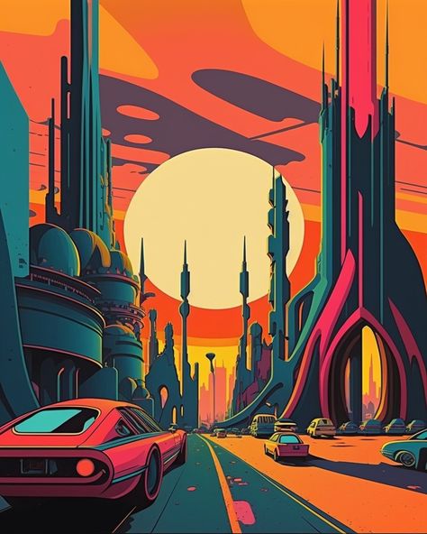 Artist ~ Micell A. Italian Futurism Art, Sci Fi Painting, Space Age Art, City Scape Painting, Italian Futurism, Noir Detective, Future Artist, Futurism Art, Escape Pod