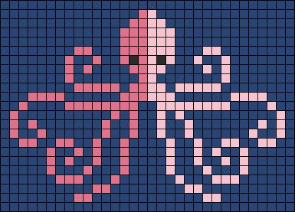 Aquatic Pixel Art, Octopus Alpha Pattern, Ocean Alpha Pattern, Alpha Crochet, Coral Reef Plants, Alpha Bracelet, Fish Animal, Grid Patterns, Animals Sea