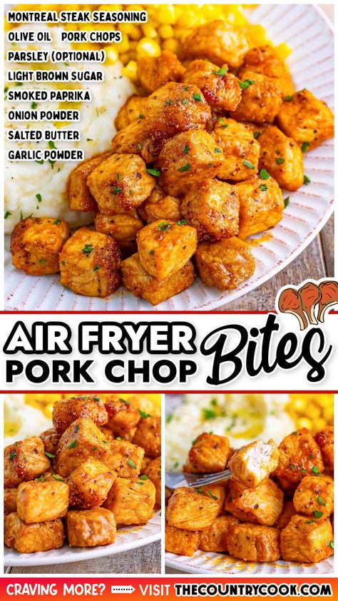 Cubed Pork Chop Recipes Air Fryer, Pork Nuggets Air Fryer, Porkchops Dinner Ideas Air Fryer, Thick Pork Chop Recipes Air Fryer, Diced Pork Crock Pot Recipes, Ranch Pork Chop Bites Air Fryer, Air Fry Pork Chop Recipes, Air Fryer Pork Chunks, Porkloin Airfryer Recipes