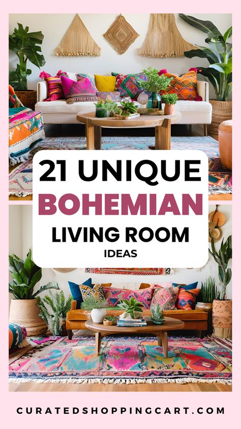 Fall in love with 21 bohemian living room decorating ideas that capture the essence of free-spirited living. Perfect for boho lifestyle enthusiasts who want to infuse their living spaces with color, texture, and a sense of adventure. Eclectic living room decor, vibrant home decor, boho living room ideas, bohemian living room decor ideas, chic bohemian decor, modern boho style, bohemian design, boho decor ideas, boho ideas, modern living room, bohemian home, boho interior, boho chic style. Hippy Chic Home Decor, Bohemian Home Decor Ideas Living Room, Hobo Chic Living Room, Living Room Boho Colorful, Artsy Decor Interior Design, Zen Boho Living Room, Boho Rugs Living Room Bohemian, Boho Navy Living Room, Cozy Boho Chic Living Room