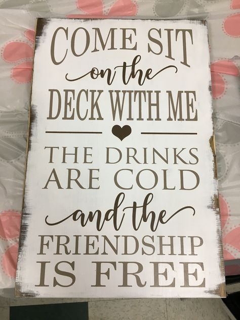 Deck Signs Diy Quotes, Diy Apartment Porch Ideas, Back Deck Signs, Deck Signs Outdoor Diy, Patio Signs Outdoor Diy, Deck Signs Outdoor, Summer Signs Wooden Diy, Deck Signs, Deck Sign