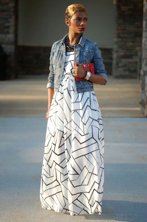 Sukienki Maksi, Fest Outfits, Denim Jacket With Dress, Denim On Denim, Maxi Skirt Dress, Mode Casual, Maxi Skirts, 가을 패션, Looks Style