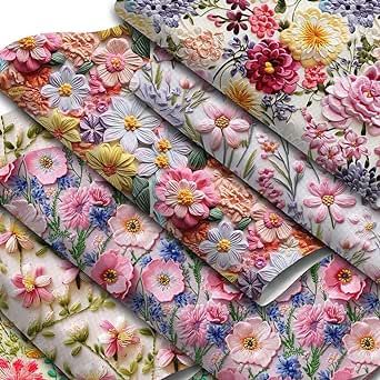 Singring 6 Pcs 7.7" X 12.9" (20 Cm X 33 Cm) Floral Printed Faux Leather Fabric Sheets for Sewing Quilting DIY Bows Earrings Making Crafts Patchwork Diy, Diy Wallet, Diy Bows, Diy Quilt, Printed Sheets, Leather Sheets, Faux Leather Fabric, Bow Earrings, Flowers Pattern