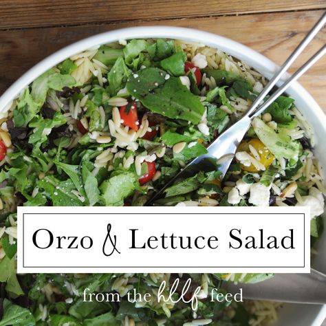 Orzo Pasta and Fresh Greens Salad #summer #salads #sides #freshherbs #barbeque #partyfood #girlslunch #hllf #thefeed #holdlooselylivefreely #kirstinricketts #melissacheatham Orzo Lettuce Salad, Pasta Salad Bbq, Fresh Herb Pasta, Salad With Orzo, Herb Pasta, Greens Salad, Salad Summer, Leafy Salad, Orzo Pasta Salad