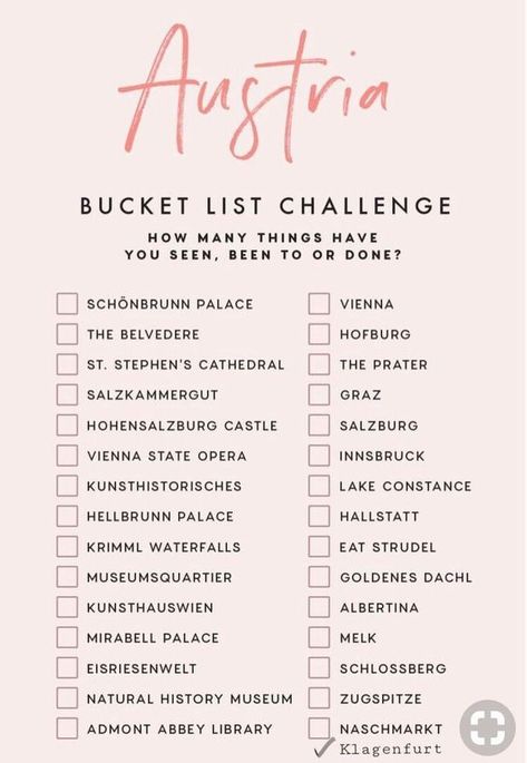 Austria Bucket List Challenge Bucket List Challenge, Australia Bucket List, Daisy Perfume, Mexico Travel Destinations, Travel Destinations Bucket Lists, Austria Travel, Travel Checklist, Bucket Lists, Dream Travel Destinations