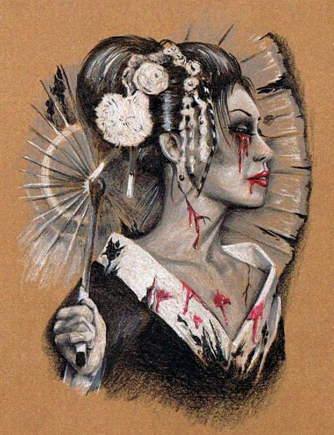 Zombie Geisha, Geisha Tattoo, Zombie Art, Halloween Ideas, 3d Design, Tattoo Design, Zombie, Halloween Wreath, Tattoo Ideas