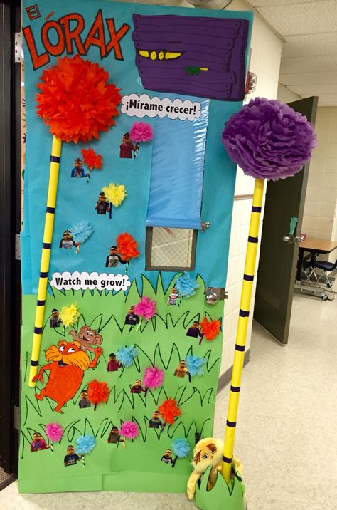 Dr. Seuss door decoration "The Lorax" K5 Dual language Dr Seuss Door, Hallway Decoration, Door Decorations Classroom, Dual Language, The Lorax, Door Decoration, Hallway Decorating, Dr Seuss, Door Decor