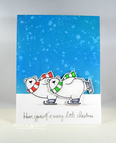 Bits & Pieces: Merry Monday #265 and SImon Says Wednesday Polar Bear Christmas Cards, Polar Bear Card, Merry Monday, Background Sky, Bear Bears, Bear Card, Mft Cards, Christmas Card Art, Homemade Christmas Cards