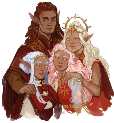 Elf Princess, Elf Drawings, Family Portrait Drawing, Dnd Elves, Elf Characters, Dungeons And Dragons Art, Family Portrait Poses, Elf Art, Family Drawing