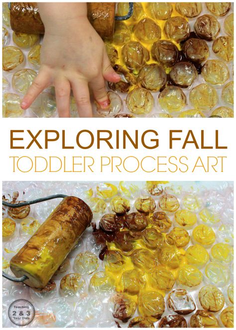 Add some process art to your toddler fall theme! This art activity involves lots of hands-on exploration as they roll different colors of paint over bubble wrap and then make prints. - Teaching 2 and 3 Year Olds Toddler Fall Art, Fall Art Ideas, Preschool Autumn, Fall Activities For Toddlers, Fall Preschool Activities, Art Activities For Toddlers, Toddler Ideas, Seasonal Activities, Fall Art Projects