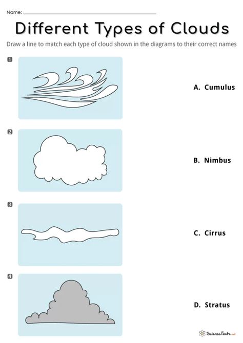 Clouds Worksheets - Free Printables Types Of Clouds Worksheet, Cloud Worksheets For Preschool, Cloud Worksheet, Clouds Worksheet, Clouds For Kids, Types Of Clouds, Adverbs Worksheet, Weather Worksheets, Worksheets For Grade 3