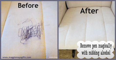 Cheap, easy, and magical! Remove ink pen from furniture with a cotton ball and rubbing alcohol. Remove Ink From Fabric, How To Remove Tattoo, Ink Removal, Ink Stain Removal, Remove Tattoo, Microfiber Couch, Cleaning Painted Walls, Pen Stain, Couch Fabric