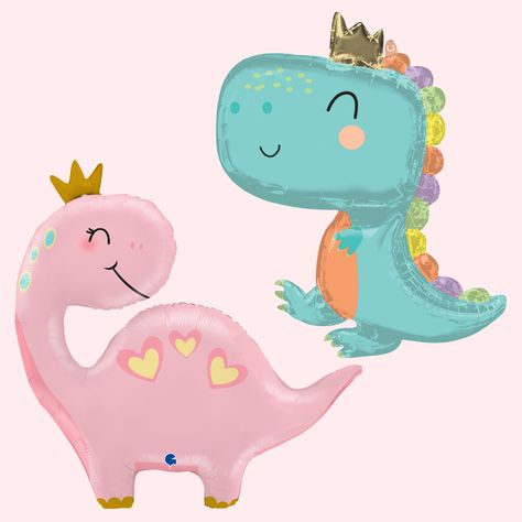 RAWR!  These princess dinosaur balloons are the perfect addition to your girly dino celebration! Balloons available individually or as a set.  Pink dinosaur balloon measures approximately 44 inches (un-inflated). Manufactured by Grabo.  31" Babysaurus balloon is manufactured by Anagram.  "Both balloons" includes 1 of each balloon, 2 balloons total.  Balloons ship un-inflated. Helium and ribbon not included.  Balloons has a satin-esque shine appearance.   All sales are final. More items from this Princess Dinosaur, Dinosaur Princess Party, Ballerina Dinosaur Party, Pink Gold Dinosaur Party, Pink And Green Dinosaur Party, Girl Dinosaur Party, Dinosaur Party Supplies, Dinosaur Balloons, Girl Dinosaur Birthday