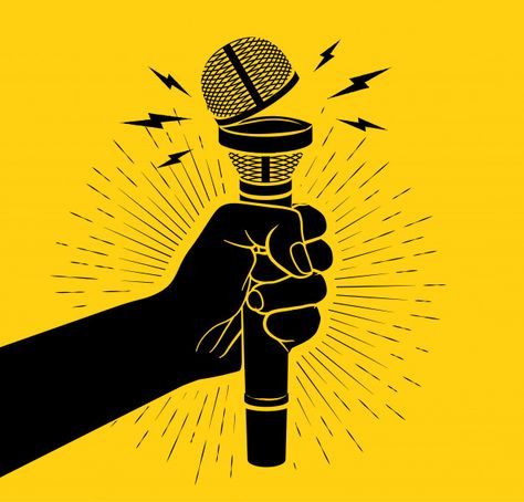 Logo Microphone, Mic Logo, Holding Microphone, Microphone Icon, Open Mic, Best Background Images, Black Silhouette, Photo Wall Collage, Yellow Background