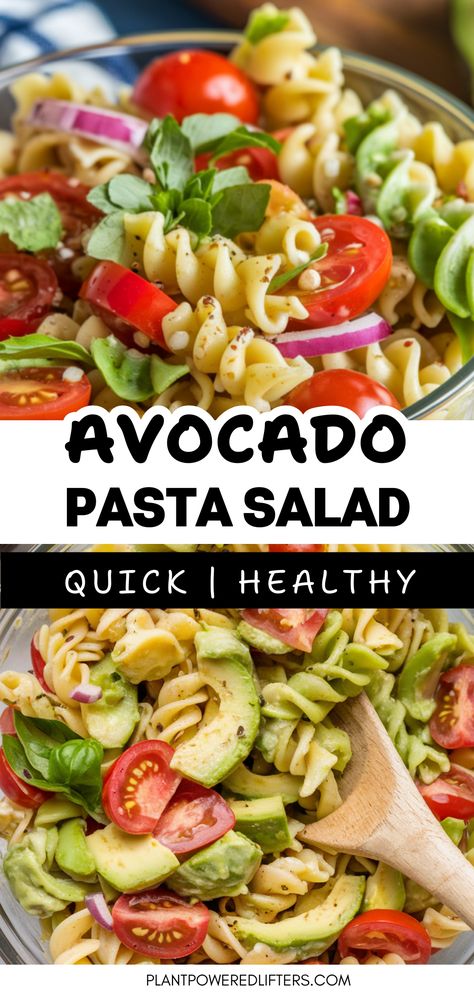 This avocado pasta salad is the dish you're looking for! This easy and healthy pasta salad recipe won't take long to make, is delicious, and can be stored easily for later. If you want a vegan pasta salad recipe for lunch, as a side dish, or dinner, try this one out! Pasta Salad Recipes Avocado, Vege Pasta Salad, Healthy Blt Pasta Salad, Pasta Avocado Salad, Sam’s Club Kale Pasta Salad Recipe, Lettuce Pasta Salad Recipes, Avacodo With Pasta Salad, Pasta Pea Salad Recipes, Avocado Pasta Salad Recipes