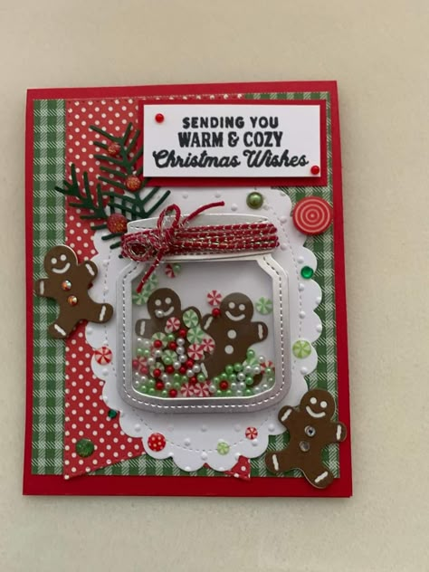 Gingerbread Cards Ideas, Queen And Company Shaker Cards, Handmade Christmas Cards Ideas Creative, Beautiful Christmas Cards Handmade, Christmas Card Wishes, Sample Christmas Cards, Gingerbread Cards, Homemade Holiday Cards, Gingerbread Christmas Decor