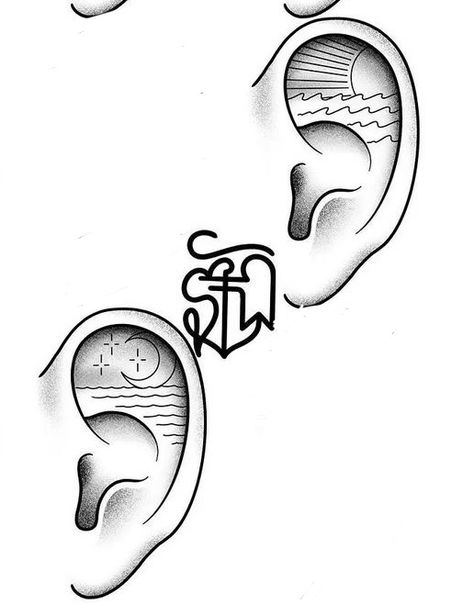 Moon And Sun Ear Tattoo, Sun And Moon Ear Tattoo, Sun Ear Tattoo, Moon Ear Tattoo, Ear Lobe Tattoo, Inner Ear Tattoo, Religion Tattoos, Sun Tattoo Designs, Hand Tats