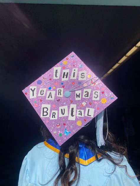 olivia rodrigo grad cap theme graduation livies sour brutal Funny Graduation Caps, Creative Graduation Caps, Graduation Cap Ideas, Graduation Cap Decoration Diy, High School Graduation Cap, College Graduation Cap Decoration, Grad Hat, Grad Cap Designs, 8th Grade Graduation