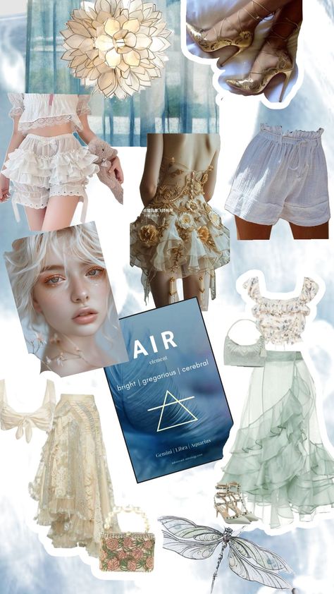 #airelemental #ethereal #etherealvibes #fairyaesthetic #outtfitinspo Air Inspired Outfits, Air Element Aesthetic Outfit, Air Aesthetic Element, Air Element Outfit, 4 Elements Costume, Fluttershy Outfit, Pisces Fashion, Air Element, 4 Element