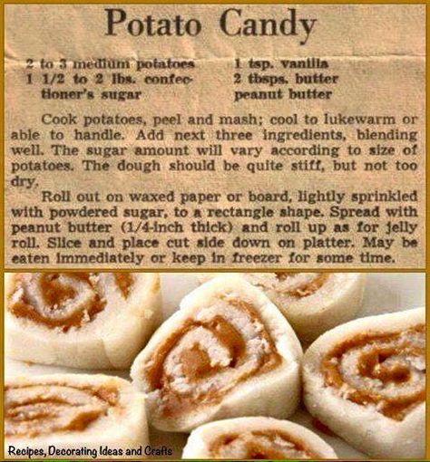 Potato Candy - Appalachian Recipe (peanut butter filling) Appalachian Recipes, Potato Candy, Butter Roll, Peanut Butter Roll, How To Cook Potatoes, Irish Recipes, Homemade Treats, World Recipes, Old Recipes