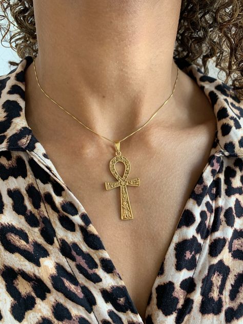 Gold Ankh Pendant made of Gold Vermeil: 18k Gold over Solid 925 Sterling Silver ☞ made to last. Matching Ring & Matching Earrings: Please ask me Details:♥ Dimensions: Pendant Height 55mm, Width 23mm♥ Free Complimentary Chain♥ 18k Gold VermeilSKU P-01188 Ancient Necklace, Ankh Pendant, Ankh Necklace, Ring Matching, Matching Ring, Gold Cross Pendant, Matching Rings, Cross Jewelry, Dream Jewelry