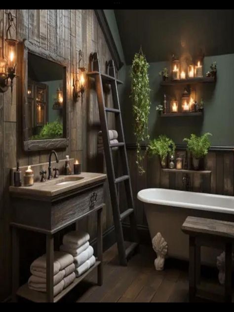 Wabi Sabi Bathroom Inspiration, Modern Log Cabin Interior, Cottage Core Bathroom, Small Rustic Bathroom Ideas, Small Rustic Bathroom, Wabi Sabi Bathroom, Log Cabin Interior Design, Steampunk Bathroom, Modern Log Cabin