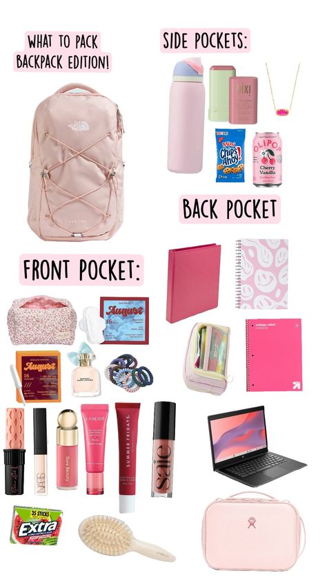 what to pack in your backpack!!! What To Keep In Backpack Middle School, What To Pack For Middle School, Front Pocket Backpack Essentials, How To Pack Your School Bag, Organizing Backpack For School, Stuff To Have In Your Backpack, Stuff To Keep In Your Backpack, How To Organize Backpack, Things You Need In Your Backpack