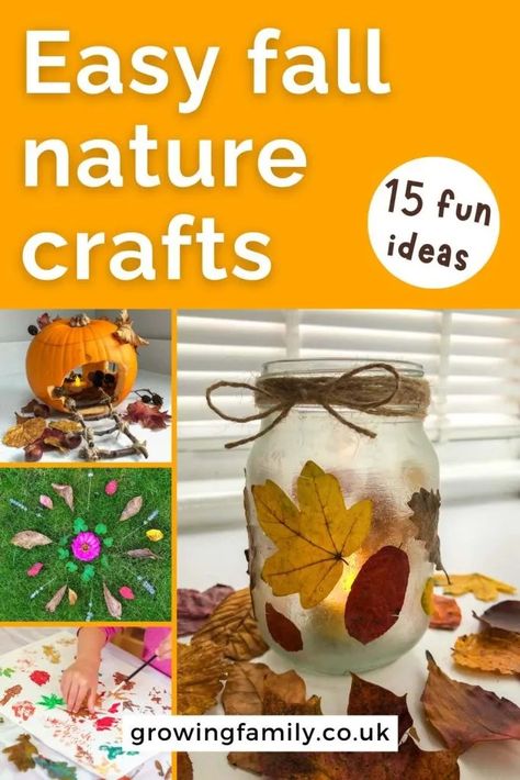 15 autumn nature crafts for kids and fall nature play ideas - Growing Family Outdoor Fall Crafts For Kids, Thanksgiving Nature Crafts For Kids, Natural Crafts For Kids, Toddler Nature Crafts, Nature Crafts For Kids Preschool, Fall Crafts For 2nd Grade, Autumn Games For Kids, Autumn Activity For Kids, Woodland Crafts For Kids