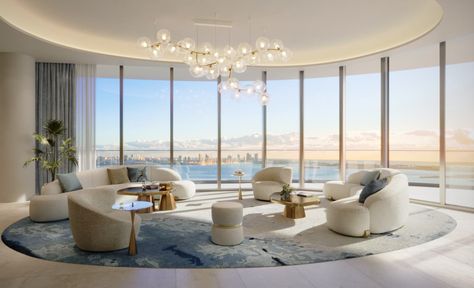 Mansion-Sized Penthouse Atop Miami’s New St. Regis Selling for $45 Million - Mansion Global Apartment Miami, Luxury Penthouse Apartment, Penthouse Living Room, Modern Miami, Dubai Houses, Modern Luxury Interior, Duplex Penthouse, Luxury Penthouse, Robb Report