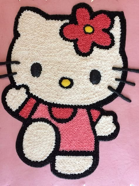 Tufting Rugs Diy, Punch Needle Hello Kitty, Tissue Paper Art On Canvas Paintings, Textured Canvas Art Diy Tissue Paper, Hello Kitty Rug, Hello Kitty Embroidery, Tissue Paper Painting, Kitty Cupcakes, Textured Paper Art