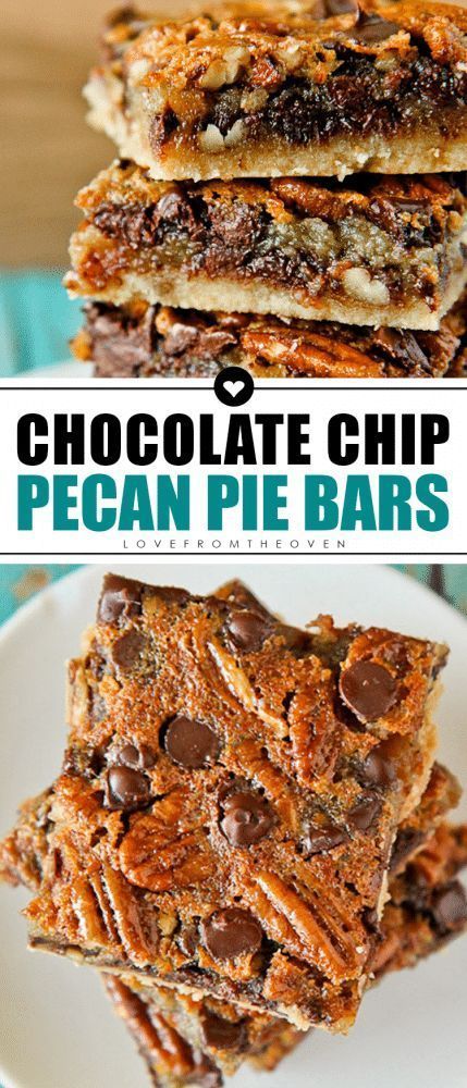 Chocolate Chip Pecan Pie Bars #pecanpie #chocolate #bar #dessert #holiday #lovefromtheoven Pecan Chocolate Pie, Chocolate Chip Pecan Pie, Thanksgiving Desserts Pie, Chocolate Pecan Pie Bars, Pecan Pie Bar, Pecan Pie Bars Easy, Pecan Pie Bars Recipe, Dessert Holiday, Thanksgiving Desserts Kids