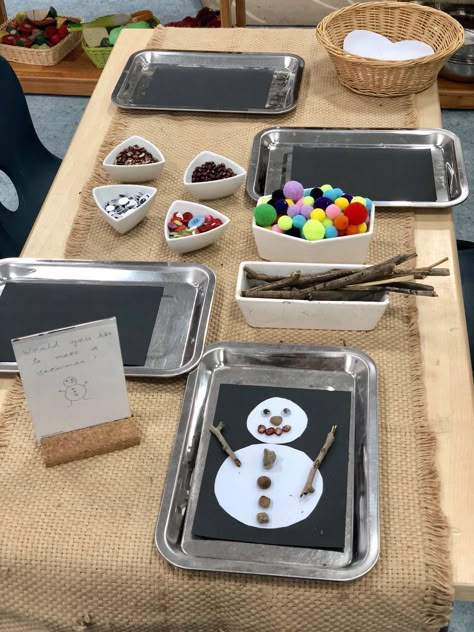 The Snowman Eyfs, Loose Parts Winter Activities, Christmas Loose Parts Preschool, Winter Craft Eyfs Activities, Winter Loose Parts Play, Reggio Holiday Activities, Loose Parts Preschool Provocations, Reggio Winter Provocations, Loose Parts Christmas Ideas