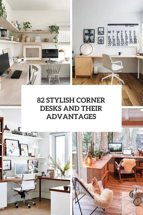 stylish corner desks and their advantages Office Corner Desks For Home, Straight Desk In Corner, Corner Desk Ideas Small Home Office, L Shape Corner Desk, L Shaped Desk Design Ideas, Rug Under Desk Home Office Corner, Office With Corner Desk Layout, Office Interior Design Corner Desk, Living Room Corner Office