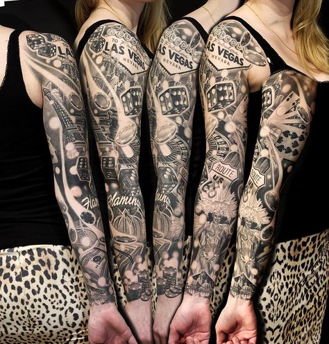 Vegas Sleeve! By me; Victor Policheri at Ivory Tower Tattoo in Gothenburg Sweden Vegas Sleeve Tattoo, Edgy Tattoo, Tower Tattoo, Poker Tattoo, Vegas Tattoo, Ivory Tower, Back Of Arm Tattoo, Inner Arm Tattoo, Tattoo Sleeves