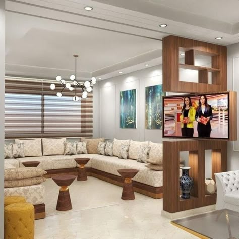 Tv Partition Wall Interior Design, Living Room Divider, Moroccan Living Room, Latest Living Room Designs, Smart Home Design, Living Room Partition, Living Room Partition Design, Living Room Design Decor, Home Design Living Room