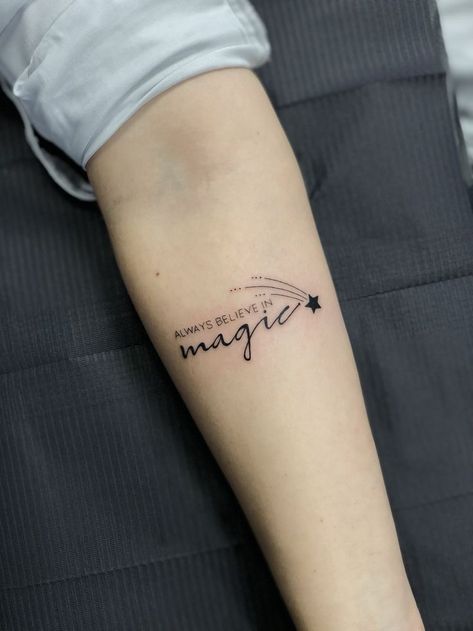 Made Of Magic Tattoo, Tattoo Sentences, Couple Wrist Tattoos, Tattoo Klein, Meaningful Tattoo Ideas, Forearm Tattoo Ideas, Luna Tattoo, Evil Eye Tattoo, Cool Wrist Tattoos