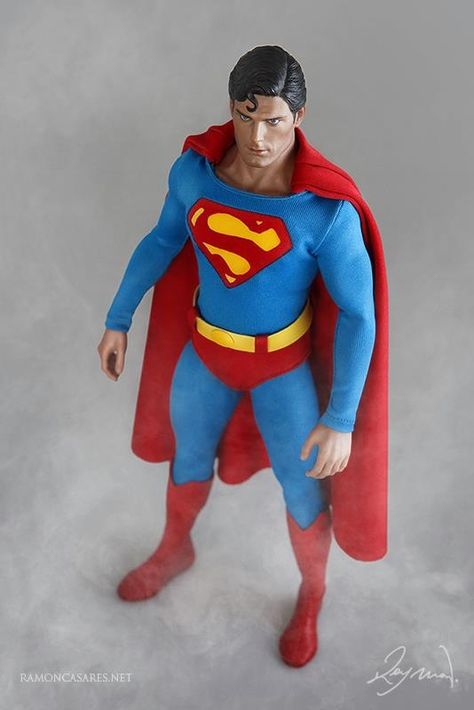 Featuring a custom-made costume. Evil Superman, Superman The Movie, Superman Figure, Superman Suit, Christopher Reeve Superman, Superman Action Figure, Terror Art, Dc Figures, Film Logo