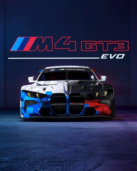 BMW M Motorsport 🏆 on Instagram: "Get up close and personal with the BMW M4 GT3 EVO in these stunning shots. Pure fire!  Curious about the design? The BMW M4 GT3 EVO features the „Inception“ look – a bold, high-contrast mosaic in M colors.  Curious about the EVO package? From the outside, changes to the chassis are noticeable. Instead of traditional paint, it’s coated with a significantly lighter cathodic dip coating.  Smaller aero mirrors, larger air outlets on the front wheel arches, and an altered adjustment range of the rear wing provide more aerodynamic efficiency.  New anti-roll bars on the front and rear axles, larger rear brake discs, and a much finer and easier-to-adjust differential ensure less tire and brake wear, resulting in better and more consistent drivability.  The headli Bmw M4 Gt3 Evo, Bmw M4 Gt3, Bmw Design, Bmw Art, Bmw Motors, Cars Brand, Bmw Wallpapers, Traditional Paint, Gt Cars