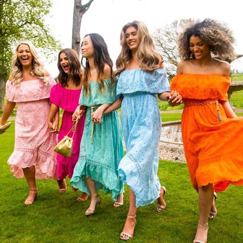 Birthday Party Dress Code Ideas, Bright Dress Outfit, Summer Cocktail Attire, Modesty Dress, Bride Maids, Engagement Party Outfit, Bach Bash, Bright Colored Outfits, Saturday Vibes