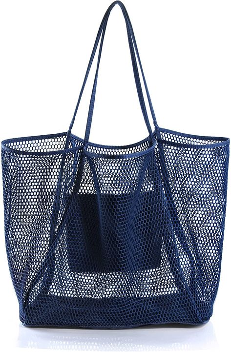 Amazon.com: Mesh Beach Tote Womens Shoulder Handbag : Clothing, Shoes & Jewelry Summer Handbags, Chic Type, Cruise Outfits, Beach Tote Bag, Beach Canvas, Dark Blue Color, Tote Storage, Woven Tote Bag, Tote Bag Pattern